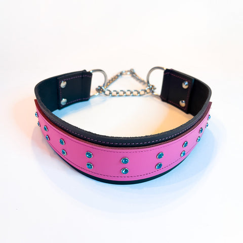 Collare a semiscorrimento in Cuoio e pelle bicolore nero e rosa - Taglia M (55 - 69cm)